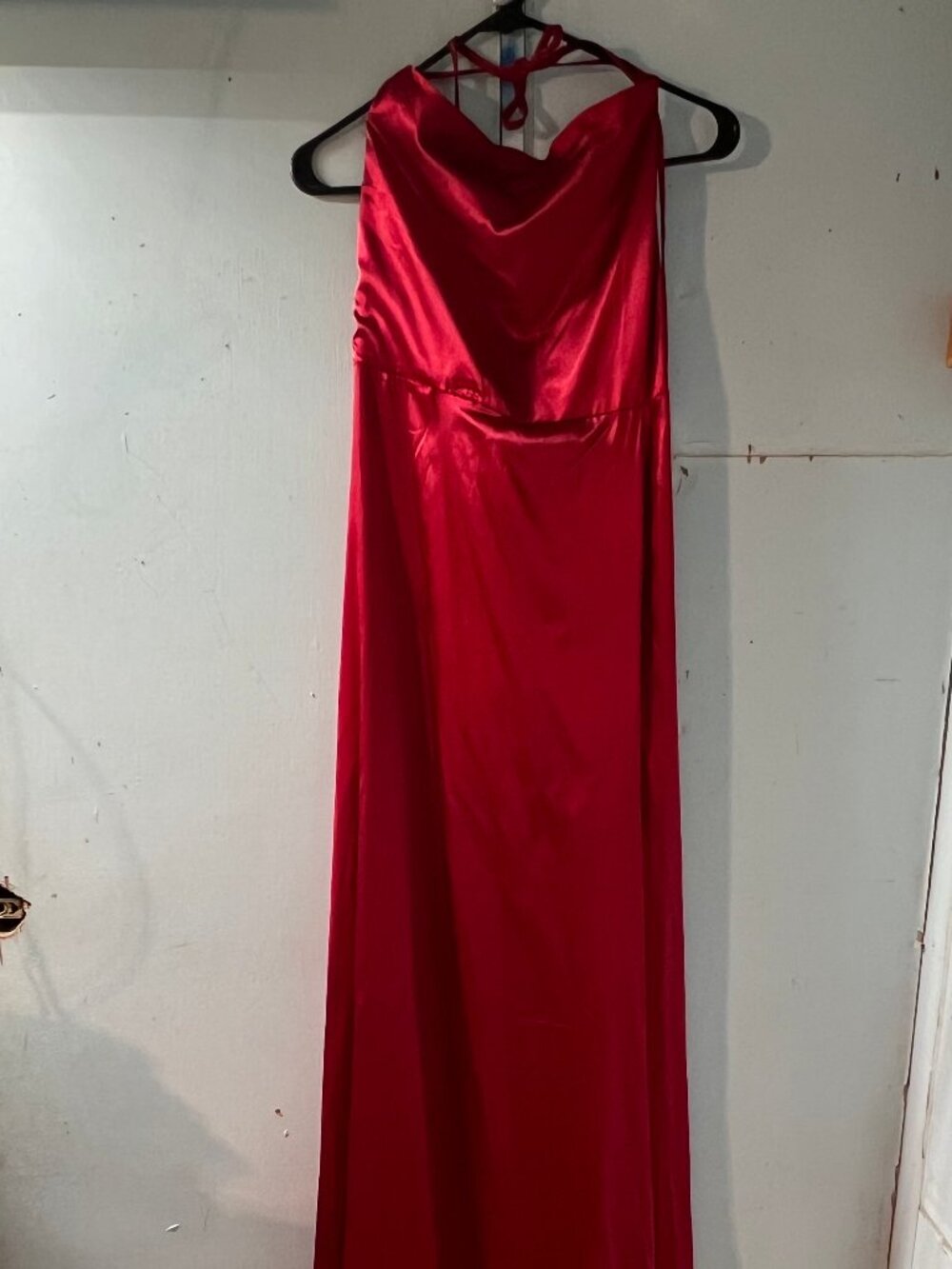 New Red Satin Halter Cowl Neck Maxi Dress Corset Back Gown Size XL (Runs Small)
